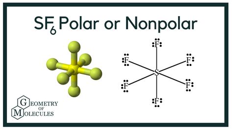 In this video we are going to look at the polarity of the SF6 molecule and determine if the molecule is polar or nonpolar. SF6 is a chemical formula for Sulphur Hexafluoride molecule that consists of one Sulphur atom and six Fluorine atoms. #SF6Polarity​#SulphurHexafluoridePolarity​#SulphurHexafluoride​ Chemical Formula, Hi Guys, Atom, Geometry, To Look, Look At