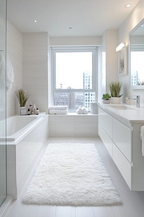 29 Apartment Bathroom Decor Ideas for a Chic and Functional Makeover 15 Colours Activity, Sophisticated Apartment, Apartment Bathroom Decor Ideas, Apartment Bathroom Decor, Monochromatic Bathroom, White Bathroom Ideas, Elegant Bathroom Design, Peaceful Space, Minimalist Bathroom Design