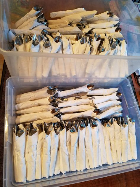 Silverware rolled in napkins, ready to go for reception! Wrapped Silverware, Banquet Ideas, Wedding Napkins, Birthday Photoshoot, Ready To Go, 50th Birthday, Napkins, Party Ideas, Wedding Decorations