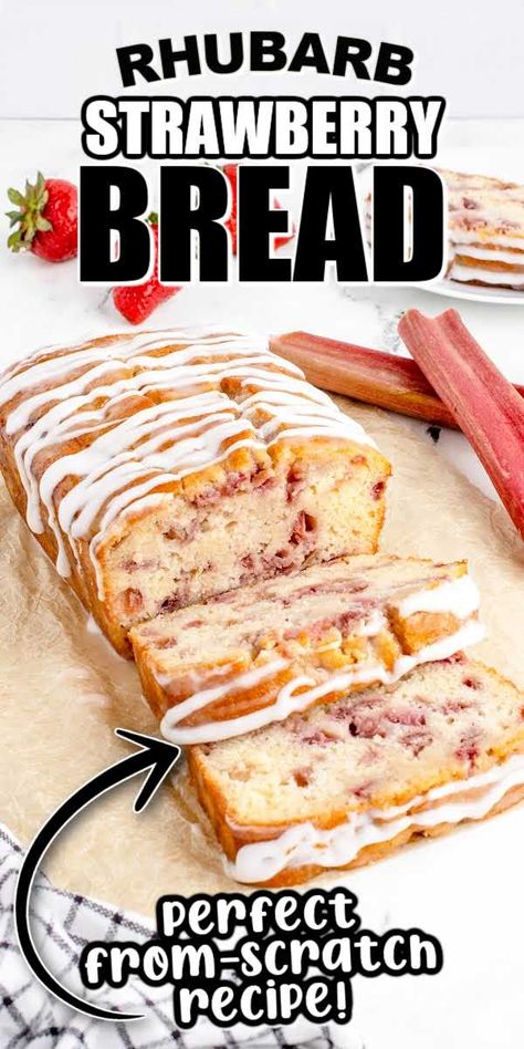 Soft, tender, and moist, strawberry rhubarb bread is a delightful quick bread that’s just as yummy for breakfast as it is for dessert. Rhubarb Recipes Bread, Strawberry Rhubarb Bread, Rhubarb Loaf, Rhubarb Desserts Recipes, Strawberry Rhubarb Cobbler, Best Rhubarb Recipes, Rhubarb Bread, Strawberry Bread, Strawberry Dessert Recipes