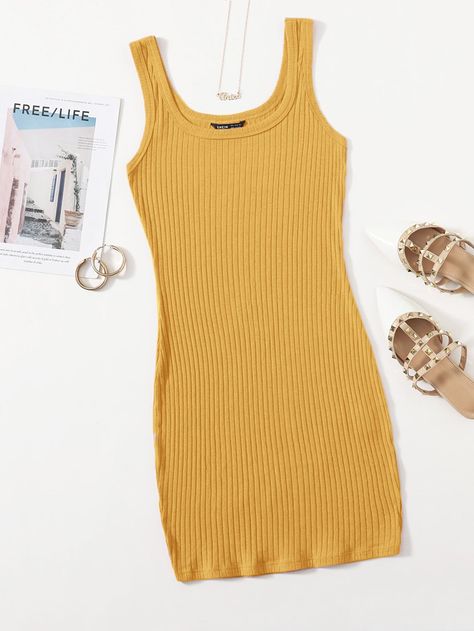 Yellow Casual  Sleeveless Cotton Plain Bodycon  Slight Stretch Summer Plus Size Dresses Summer Body Inspiration, Nude Color Dress, Navy Blue Dress Casual, Nude Colour, Belted Wrap Dress, Striped Tunic Dress, Fasion Outfits, Black And White Baby, Chunky Heel Pumps