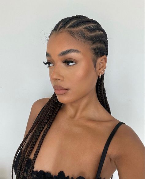 Crow Rows Braids, Corn Row Feed In Braids Black Women, Zendaya Cornrows, Jumbo Braids Cornrows, Cornrows Outfit, 8 Cornrows Braids Straight Back, Cornrows Women, Curly Braided Hairstyles, Vacation Hairstyles