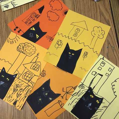 Black Cat Collage Collage Art Projects For Kids, Trendy Collage, First Grade Art, Kindergarten Art Lessons, Halloween Art Projects, Learning Art, Cat Collage, Kindergarten Art Projects, Fall Art Projects