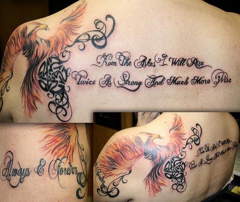 From the ashes I will rise. Twice as strong and much more wise Rising From Ashes Tattoo, Phoenix Rising From Ashes Tattoo, From The Ashes Tattoo, Phoenix Rising From Ashes, Shoulder Tattoo Quotes, Ashes Tattoo, Tato Phoenix, Front Shoulder Tattoos, Phoenix Bird Tattoos