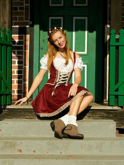 Octoberfest Women, Austrian Style, Beer Maid, Scandinavian Dress, German Girls, Oktoberfest Outfit, Beer Girl, Girl Red Dress, German Girl