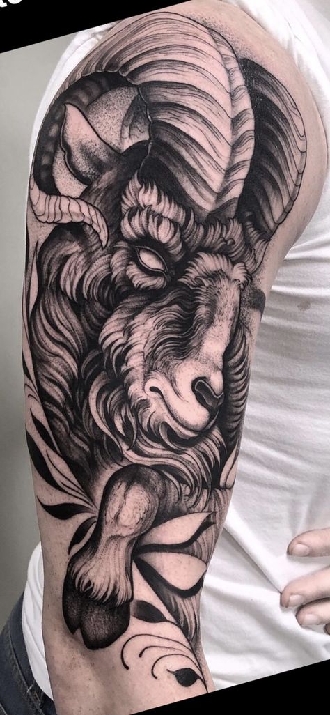 Realistic Ram Tattoo, Aries Tattoo For Men, Goat Tattoo Design, Tattoo Goat, Aries Ram Tattoo, Goat Tattoo, Tattoo Japanese Style, Ram Tattoo, Wrap Around Tattoo