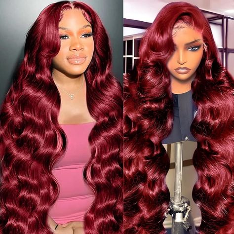 PRICES MAY VARY. 99J Burgundy Lace Front Wigs Material : 99j Body Wave Human Hair Wig, 100% Human Hair Unprocessed Brazilian Virgin 99j lace front wig has natural hairline with enough baby hair, which makes the illusion that the hair grows from your scalp.Full and Thick, Soft and Bouncy, Natural and Healthy, No Shedding, No Tangles,Breathable&Comfortable,invisible,suitable for all skin colors,you will get a lot of compliments when you wearing 13x4 99j Body Wave Wig Feature : 13x4 HD Transparent Burgundy Wig Install, Burgundy Straight Wig, 99j Lace Front Wig, Red Lace Front Wigs, Burgundy Lace Front Wig, Styles Ponytail, Red Wig, Wig Colors, Purple Wig