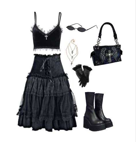 Dark Mysterious Aesthetic Outfits, Goth Outfit Moodboard, Goth Skirts Long, Long Skirt Goth Outfit, Real Goth Outfits, Witchy Clothes Aesthetic, 90s Goth Outfits, Goth Fits, Goth Outfit Ideas