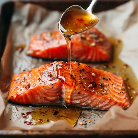 Hot Honey Salmon Recipe | Baked by Claire Honey Soy Salmon Recipes, Honey Smoked Salmon, Salmon Recipe Baked, Hot Honey Salmon, Honey Salmon Recipes, Honey Baked Salmon, Honey Soy Salmon, Savory Salmon, Meaty Meals