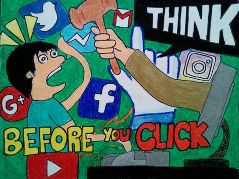 Think before you click! Think Before You Click Poster, Think Before You Click Poster Slogan, Think Before You Click, Think Before You Click Poster Ideas, Think Before You Click Poster Drawing, Poster Drawing Ideas, Drawing Ideas Simple, Think Poster, Drawing Ideas Inspiration