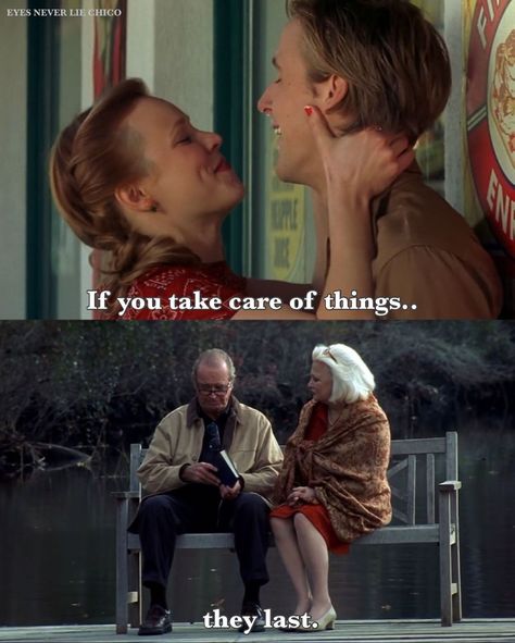 🌑🕸🌕⚔🍷🗝 on Instagram: ““If you take care of things, they last.” Ryan Gosling and Rachel McAdams in The Notebook directed by Nick Cassavetes 🎬” 365 Letters, The Notebook Scenes, Sophie Core, Ryan Gosling And Rachel Mcadams, Notebook Quotes, Rom Coms, Old Fashioned Love, The Notebook Quotes, Comfort Movies