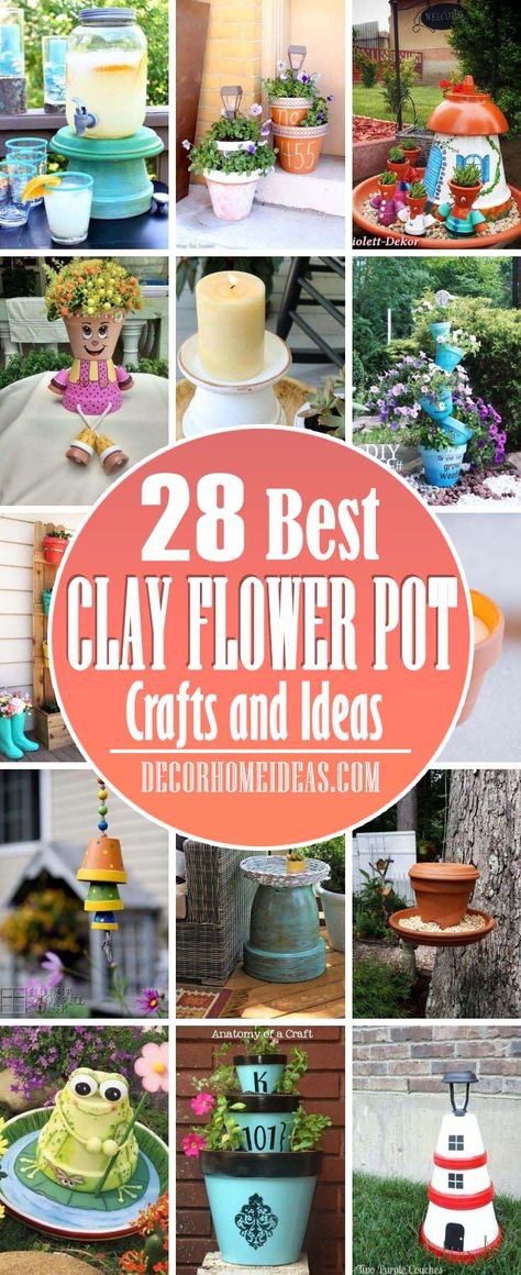 Best Clay Flower Pot Crafts. Simple, easy, and fun clay flower pot crafts and ideas. Make terra cotta pot crafts for all holidays - Christmas, Halloween, Thanksgiving, Easter, etc. #decorhomeideas Diy Terra Cotta Pots, Small Clay Pot, Crafts Simple, Small Terracotta Pots, Terra Cotta Pot Crafts Diy, Pot Decor, Clay Pot Projects, Flower Pot People, Clay Pot People