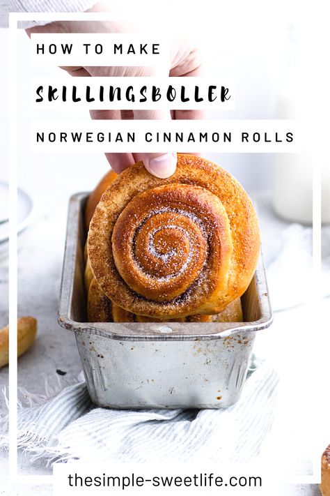 Made with a sweet yeast dough infused with cardamom and filled with cinnamon and sugar, skillingsboller (Norwegian cinnamon rolls) are the Scandinavian pastry you didn't know your life needed. Norwegian Cinnamon Rolls, Norwegian Cinnamon Buns, Simple Cinnamon Rolls, Sweet Yeast Dough, Yeast Dough, Recipes Appetizers And Snacks, Foodie Friends, Sweet Roll, Treat You