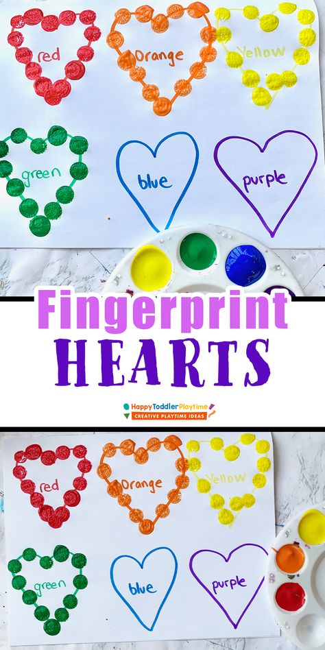 Fingerprint Heart Tracing: Fine Motor Activity - HAPPY TODDLER PLAYTIME Heart Shaped Activities For Preschool, Heart Fine Motor Activities, Fine Motor Valentine Activities Toddlers, Fine Arts Preschool Activities, Infant Shape Activities, Color And Shape Crafts Preschool, Valentine Lesson Plans For Toddlers, Mothers Day Fine Motor Activities, Love Crafts Preschool