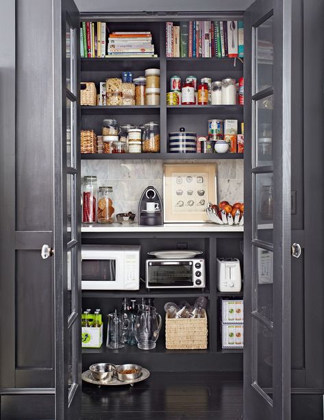 where function trumps frills. But that doesn’t mean your pantry shouldn’t strut some style. Here, three colorful upgrades to consider. Building Pantry, Long Pantry, Deep Pantry, Perfect Pantry, Kitchen Storage Space, Pantry Remodel, Pantry Wall, Pantry Shelving, Pantry Closet