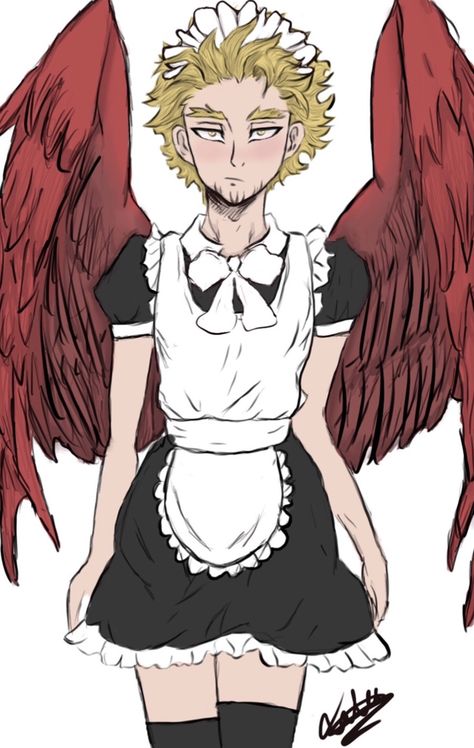 Mha Maid Dress, Mha Maid Outfits, Guys In Maid Dresses, Funny Anime Quotes, Hawks Bird, Dress Fanart, Maid Outfit Anime, Bnha Fanart, Keigo Takami Hawks