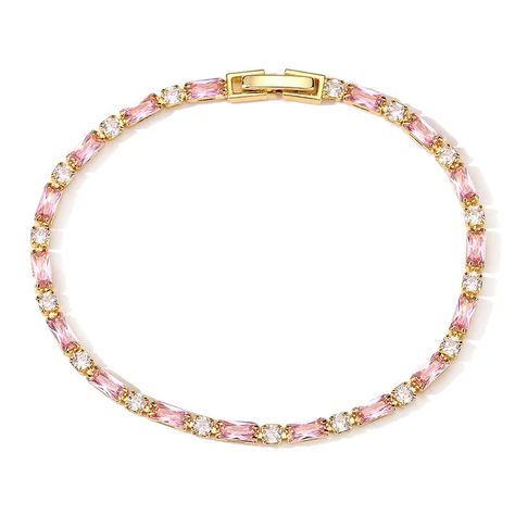 our pink tennis bracelet is the most elegant way to add pops of pink into your bracelet stack! material: cubic zirconia, 18k gold or silver plated on brass length: 18cm Gold And Pink Jewelry Aesthetic, Gold And Pink Bracelet, Pink And Gold Bracelet, Pink Gold Jewelry, Baguette Bracelet, Gold Bracelets Stacked, Pink Tennis, Bday List, Pink Jewelry