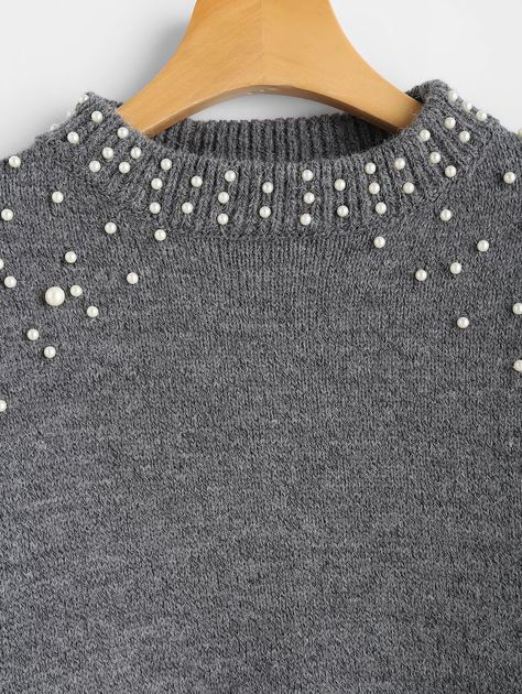 Faux Pearl Mock Neck Sweater  GRAY GREEN RUSSET-RED , #SPONSORED, #Mock, #Neck, #Faux, #Pearl, #Sweater #Ad Customised Clothes, Pearl Sweater, Sheer Sweater, Drop Shoulder Sweater, Beaded Sweater, Drop Shoulder Sweaters, High Neck Long Sleeve, Favorite Sweater, Cute Sweaters