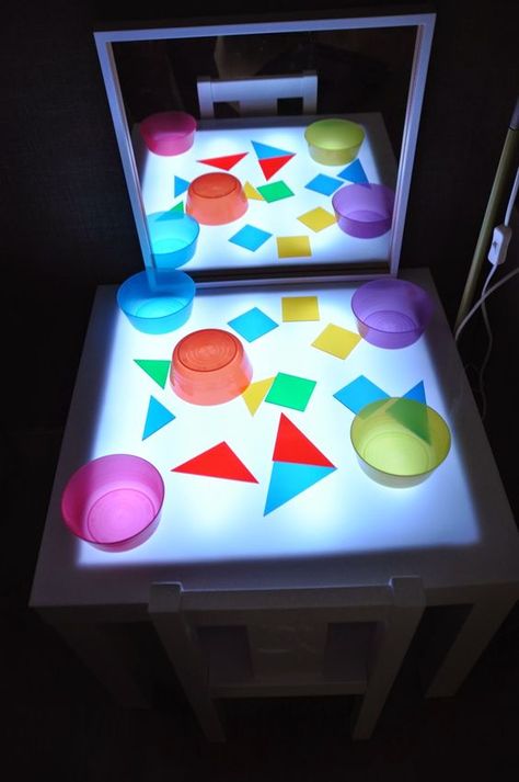 Por fin tenemos terminada nuestra mesa de luz!!!        Todavía casi no hemos comprado materiales translúcidos para jugar en ella pero ya t... Light Box Activities, Diy Light Table, Science Table, Infant Lesson Plans, Diy Montessori, Family Day Care, Light Board, Sensory Room, Sensory Table