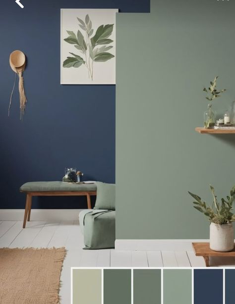 Green Blue House Decor, Blue Green House Interior, Blue And Green Furniture, Sage Green And Blue Palette, Paint Ideas For House Interior Design, Colour Palette With Navy Blue, Blue And Green Living Room Decor, Navy And Green Decor, Blue And Green House Decor