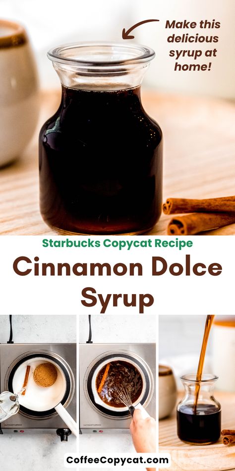 Syrup For Coffee Recipe, Cinnamon Roll Coffee Syrup, Homemade Flavored Syrups For Coffee, Homemade Cinnamon Dolce Syrup, Diy Cinnamon Dolce Syrup, How To Make Syrup For Coffee, Honey Cinnamon Syrup, Healthy Simple Syrup, Cinnamon Dolce Syrup Recipe