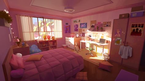 ArtStation - Star Guardians - VISUAL NOVEL Backgrounds League Of Legends Star Guardian, Anime House, Star Guardian, Pretty Bedroom, Riot Games, Beautiful Bedrooms, Visual Novel, Dream Bedroom, Anime Scenery