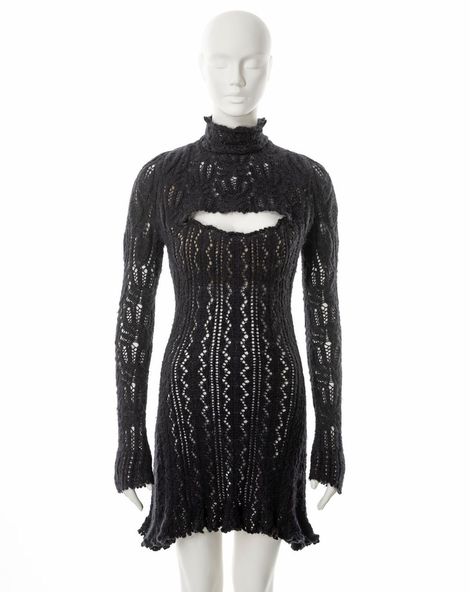 Vivienne Westwood open-knit alpaca wool corseted mini dress, fall 1993 | Instagram Vivienne Westwood Knit, Mini Dress Fall, Short Flared Skirt, What Should I Wear Today, Knit Alpaca, Black Lace Dress, Knit Mini Dress, Open Knit, Alpaca Wool