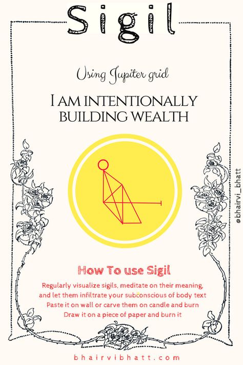 Draw the symbol on paper and burn to activate or Paste it on walls This sigil is made by using jupiter grid Sigil Ideas, Biddy Tarot, Magick Symbols, Healing Mantras, Mantra Quotes, Sigil Magic, Building Wealth, Ancient Knowledge, Wealth Building