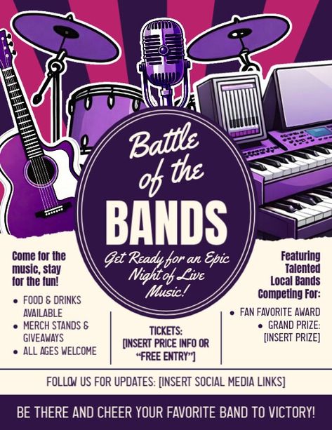 Battle of The Bands Event Ad Flyer Poster Template | PosterMyWall Dynamic Template, Battle Of The Bands, Linkedin Background Image, Music Competition, Kindle Book Cover, Local Bands, Etsy Banner, Campaign Posters, Blog Header