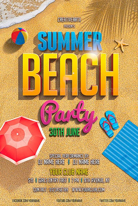 Beach Party Flyer Template - http://www.ffflyer.com/beach-party-flyer-template/ Beach Party flyer template   #Beach, #Club, #Dj, #Party, #Pool, #Summer, #Sun, #Typo Beach Hangout Flyer Design, Beach Flyer Design, Beach Poster Design, Beach Party Poster, Summer Ads, Summer Advertisement, Beach Party Flyer, Pool Parties Flyer, Promo Flyer