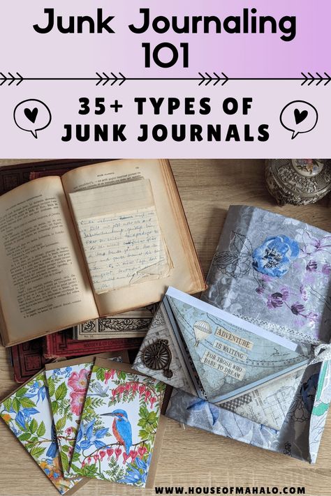 35+ Types of Junk Journals You Can Try Making | House of Mahalo Ideas For Junk Journals, Vintage Journal Cover Ideas, Junk Book Journal Ideas, Junk Journals Ideas, Decorative Journaling, Junk Journaling Ideas, Junk Journal Ideas Inspiration, Junk Journal Inspiration, Junk Journal Ideas