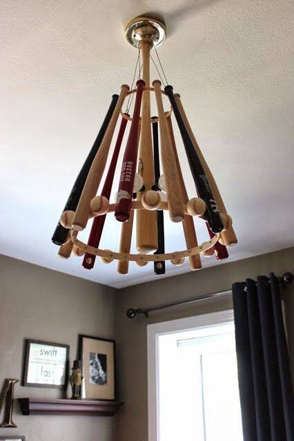 Baseball chandelier Bat Chandelier, Baseball Furniture, Baseball Man Cave, Baseball Bedroom, Recreation Room, Baseball Crafts, Baseball Room, Baseball Decor, Baseball Bats