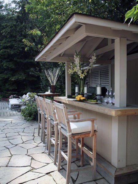 Top 50 Best Backyard Outdoor Bar Ideas - Cool Watering Holes Design Per Patio, Ideas Terraza, Diy Outdoor Bar, Bar Exterior, Outside Bars, Outdoor Kitchen Bars, Outdoor Patio Bar, Backyard Bar, Skiathos