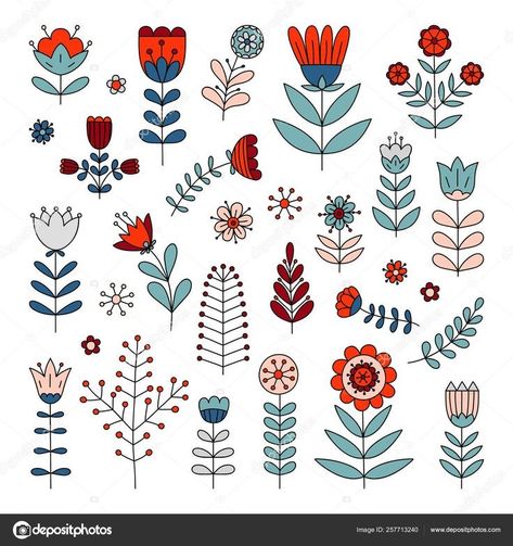 Fiori Art Deco, Folk Art Wallpaper, Drawn Flowers, Vector Elements, Folk Art Flowers, Flowers Vector, Folk Design, Scandinavian Folk Art, Hand Drawn Flowers