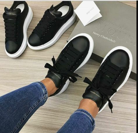 Alexander Mcqueen Sneakers, Mcqueen Sneakers, Alexander Mcqueen Shoes, Fresh Shoes, Trendy Sneakers, Sneakers Outfit, Black Sneakers, Dream Shoes, Sneaker Heels