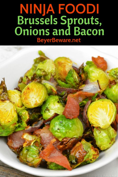 Ninja Foodi Brussels Sprouts, Onions and Bacon {Air Fryer Brussels Sprouts} African Dinner, Recipes African, Ninja Cooking System Recipes, Carb Sides, Brussels Sprouts With Bacon, Bacon Brussel Sprouts, Ninja Recipes, Keto Dinners, Low Carb Sides