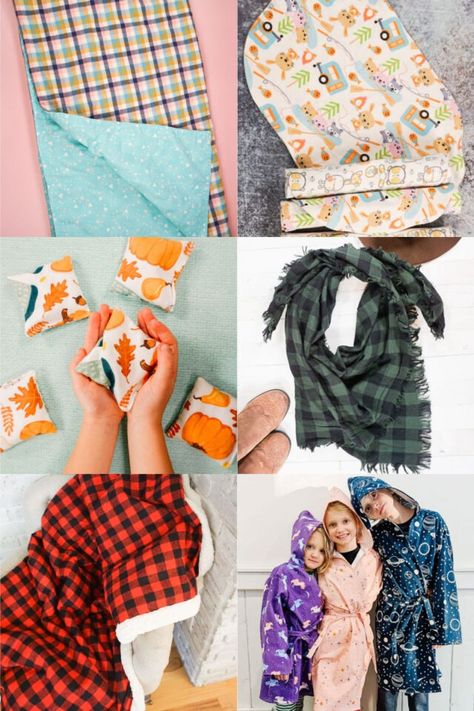 Get inspired for cozy making with one of these flannel sewing projects. These are great for the home, the kitchen, or for handmade gifts! Sewing For Camping, Flannelette Projects, Flannel Projects Sewing, Flannel Sewing Projects, Flannel Crafts, Flannel Fabric Crafts, Sewing For Babies, Flannel Fabric Projects, Bandana Bib Pattern