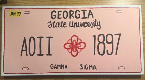 Sorority License Plate Canvas, Dphie Canvases, Big Little Canvas Sorority, Aoii Canvas, Big Little Paddles, Little Gifts Sorority, Big Little Canvas, Paddle Ideas, Sorority Ideas