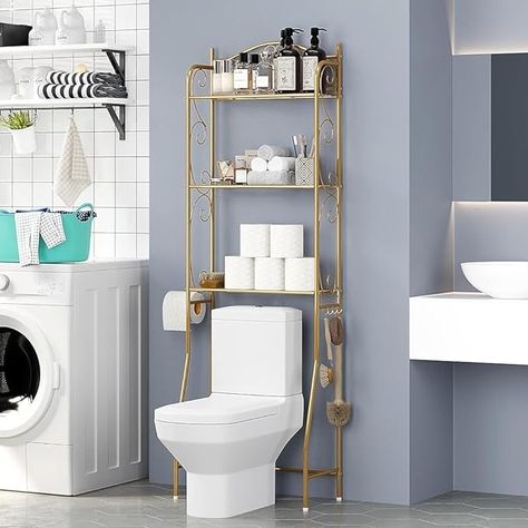 Amazon.com: HOME BI Over The Toilet Storage Shelf, 3-Tier Over Toilet Bathroom Organizer Rack, Freestanding Space Saver Toilet Stands with Hooks, Gold : Home & Kitchen Over Toilet Storage, Bathroom Shelf Organization, Over The Toilet Storage, Bathroom Freestanding, Bathroom Space Saver, Toilet Shelves, Over The Toilet, Over Toilet, Bathroom Storage Racks