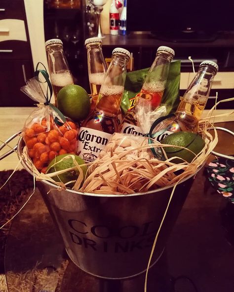 Beer Gift Basket For Men Birthday, Guy Gift Baskets Ideas For Men, Beer Bucket Ideas Gift Baskets, Desperado Beer, Beer Gift Ideas, Beer Gifts Basket, Men Day, Beer Basket, Bucket Ideas