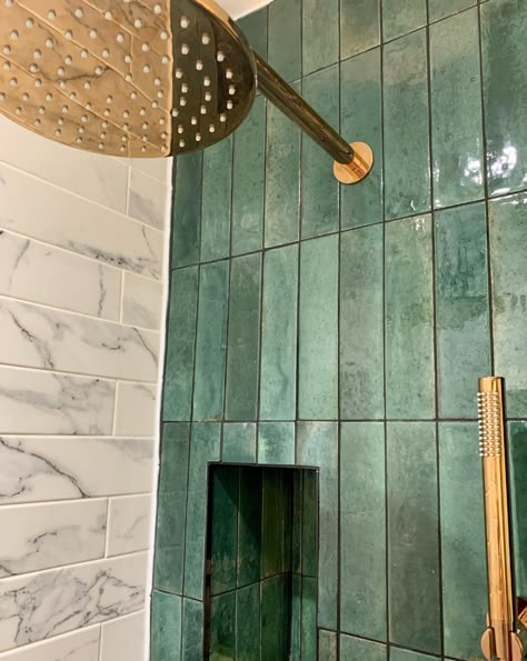 Masterbath Inspirations, Archi Aesthetic, Emerald Tile, Green Marble Tile, Spanish Finca, Herringbone Wall Tile, Blue Green Bathrooms, Porcelain Superstore, Dark Green Bathrooms