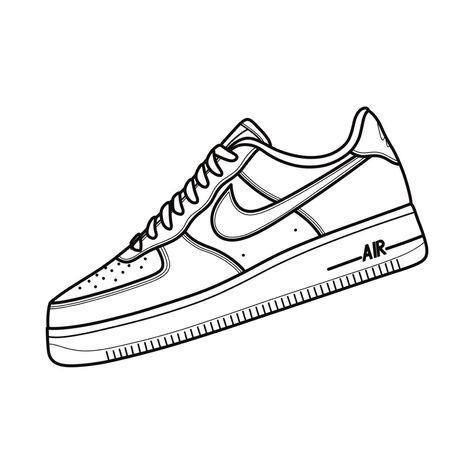 Nike Shoes Drawing Easy, Nike Air Force 1 Drawing, Af1 Drawing, Jordan Outline, Air Force 1 Art, Air Force 1 Drawing, Sneaker Outline, Shoe Outline, Air Force 1 Noir