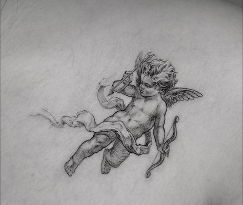 Cherub Sketch, Cherub Drawing, Cupid Drawing, Cherub Tattoo Designs, Baby Angel Tattoo, Cupid Tattoo, Cherub Tattoo, Small Chest Tattoos, Cool Tattoo Drawings