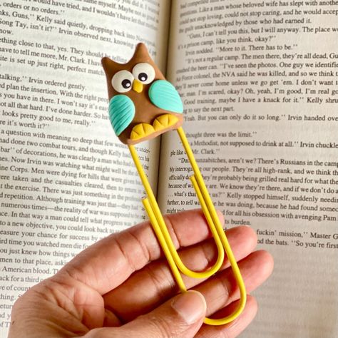 Clips Decorados, Super Clay, Owl Bookmark, Christmast Gift, Paper Clip Bookmark, Polymer Clay Owl, Owl Paper, Clip Bookmark, Clay Owl