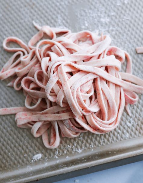 Vegan fresh pink pasta with beet powder before it is cooked Pasta Roller, Beets, How To Cook Pasta, Vegan Vegetarian, The Well, Pasta, Pink