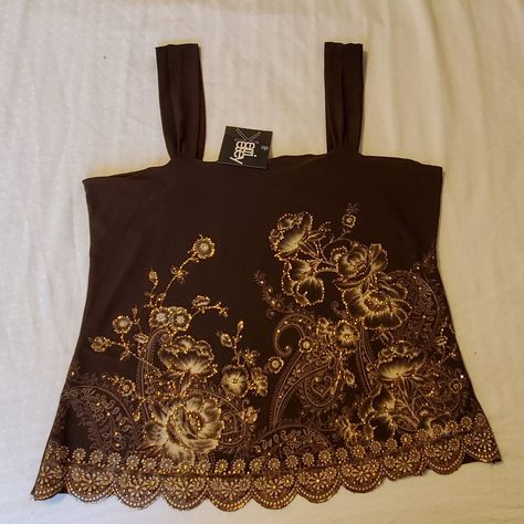 Kelly Kelsey (Nwt) Embellished Top In Brown Size: Xl (Tag Says Xl But This Top Is A Bit Small, Please Check The Measurements In Pic) I-A Clothes Game, Grunge Witch, Collage Images, Beaded Shirt, Clothes Wishlist, 2000s Clothes, Clothing Shopping, Face Icon, Lace Trim Top