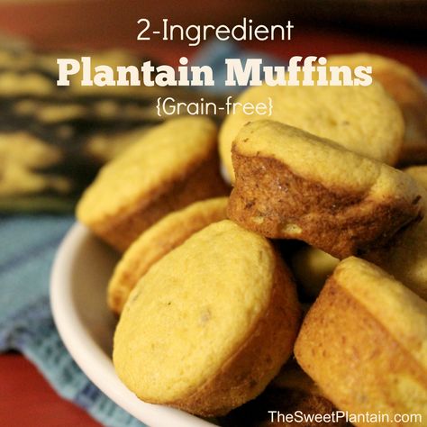 2-Ingredients Plantain Muffins - an easy, grain-free recipe for lightly sweetened muffins...or pancakes! | TheSweetPlantain.com #recipe #grainfree #plantains #breakfast Plantain Muffins Recipe, Plantain Muffins, Fried Sandwiches, Plantain Bread, Kid Breakfast, Sweet Plantains, Paleo Breads, Paleo Muffins, Grain Free Bread