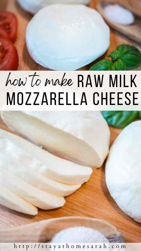 Homemade Raw Milk Mozzarella Cheese - Stay at Home Sarah Clabbered Milk Cheese, Raw Cow Milk Recipes, Homemade Pepto Bismol, How To Make Homemade Cheese, Making Mozzarella Cheese At Home, How To Make Mozzarella Cheese, Mozarella Cheese Recipe, Home Made Mozzarella Cheese, Diy Wife