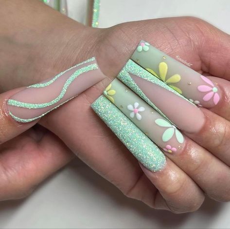 #fashion #aesthetic #nails #nailart #nailpolish #nailsofinstagram #naildesign #nailstagram #nailsoftheday #nailideas #nailinspiration #acrylicnaildesigns #acrylicnailscoffin #mediumnails #longnails  #spring #springnails #summer #summernails #colorful #colorfulnails #flowers #flowernaildesigns #daisy #frenchnails #greennails #easter #easternaildesigns Marvel Nails, Sugar Nails, Green Acrylic Nails, Easter Nail Designs, Aesthetic Nails, Flower Nail Designs, Dope Nail Designs, Really Cute Nails, Easter Nails