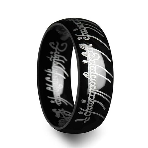 FRODO The One Engraved Sauron's Lord of the Rings Band Black Tungsten Ring is available and on super sale now at Select Wedding Rings. We offer free shipping and lifetime warranties are included on most rings. Get the best rings at the best prices and warranties for life from us today. Lord Of Rings, Tungsten Metal, Black Tungsten Wedding Band, Rings Black, Black Tungsten Rings, Black Tungsten, Tungsten Carbide Rings, Black Ring, Stylish Rings